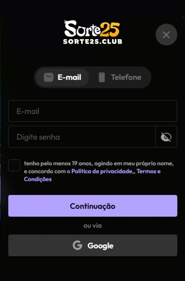 Registro rápido no Sorte25 cassino